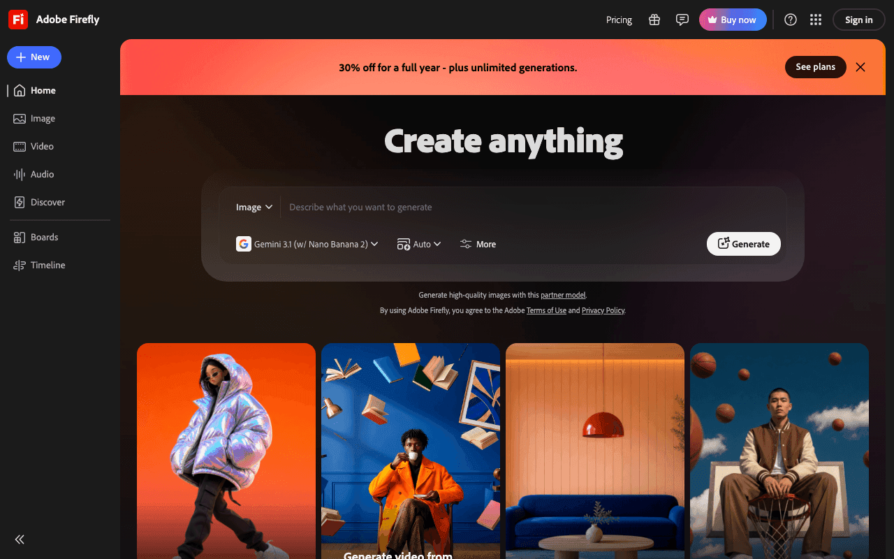 Adobe Firefly homepage