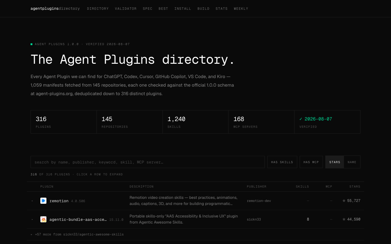 Agent Plugins Directory homepage