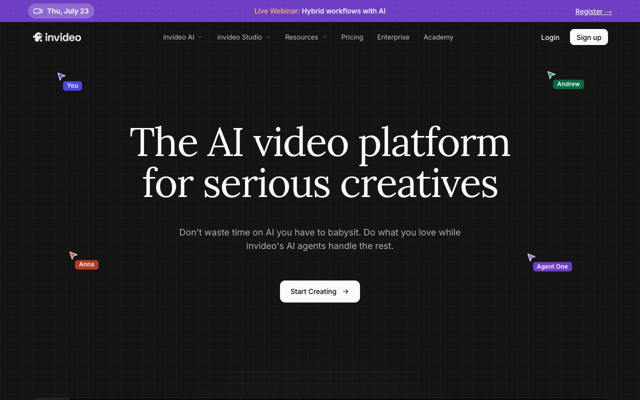 InVideo homepage